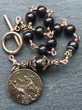 Load image into Gallery viewer, Holy Spirit and Trinity Bronze Rosary Bracelet - Garnet Gemstones
