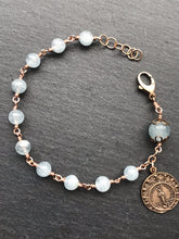 Load image into Gallery viewer, Stella Maris Bronze Rosary Bracelet - Aquamarine Gemstones
