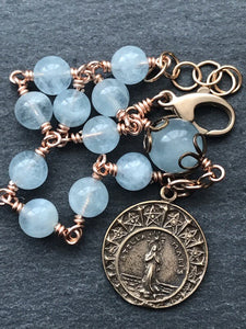 Stella Maris Bronze Rosary Bracelet - Aquamarine Gemstones