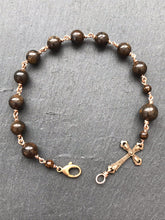 Load image into Gallery viewer, Men's Cross Bronzite and Bronze Rosary Bracelet

