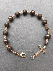 Men's Cross Bronzite and Bronze Rosary Bracelet