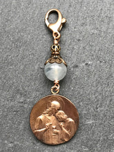 Load image into Gallery viewer, Bag Charm Saint John Zipper Pull - Bronze and Aquamarine
