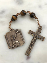Load image into Gallery viewer, Three Hail Mary Chaplet - Saint Pio - Tiger Eye and Bronze CeCeAgnes

