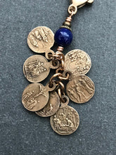 Load image into Gallery viewer, Seven Sorrows Bag Charm - Zipper Pull - Bronze and Aquamarine
