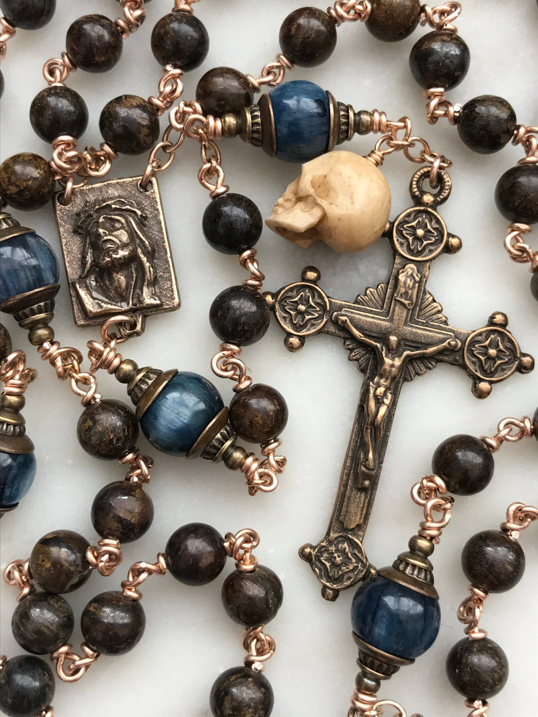 Bronze Rosary - Memento Mori - Bronzite and Kyanite CeCeAgnes