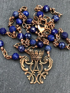 Crown of Mary Necklace - Auspice Maria Virgin Mary  - Solid  Bronze