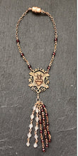 Load image into Gallery viewer, Sacred Heart Auto Rosary - Topaz and Garnets - Bronze Medals - Rear View Mirror Rosary CeCeAgnes
