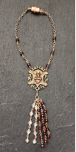 Sacred Heart Auto Rosary - Topaz and Garnets - Bronze Medals - Rear View Mirror Rosary CeCeAgnes