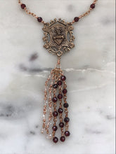 Load image into Gallery viewer, Sacred Heart Auto Rosary - Topaz and Garnets - Bronze Medals - Rear View Mirror Rosary CeCeAgnes
