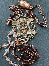 Load image into Gallery viewer, Sacred Heart Auto Rosary - Topaz and Garnets - Bronze Medals - Rear View Mirror Rosary CeCeAgnes
