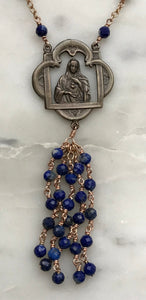 Virgin Mary Auto Rosary - Lapis - Bronze Medals - Rear View Mirror Rosary CeCeAgnes