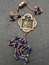 Load image into Gallery viewer, Virgin Mary Auto Rosary - Lapis - Bronze Medals - Rear View Mirror Rosary CeCeAgnes
