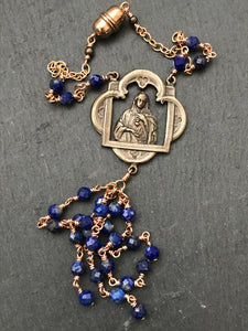 Virgin Mary Auto Rosary - Lapis - Bronze Medals - Rear View Mirror Rosary CeCeAgnes