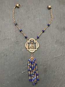 Virgin Mary Auto Rosary - Lapis - Bronze Medals - Rear View Mirror Rosary CeCeAgnes