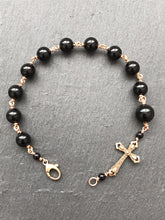 Load image into Gallery viewer, Men's Cross Onyx and Bronze Rosary Bracelet
