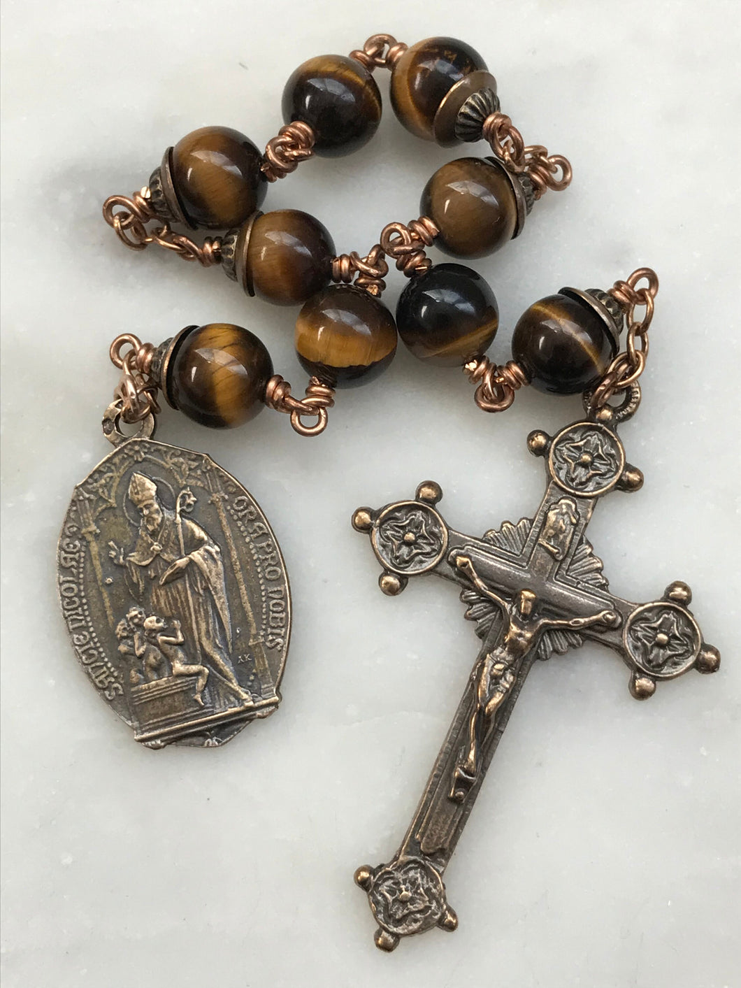 Saint Nicholas Chaplet - Tiger Eye - Bronze CeCeAgnes