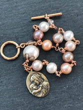 Load image into Gallery viewer, Pearl Bronze Rosary Bracelet - Madonna and Child
