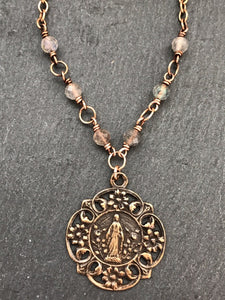 Miraculous Medal Necklace - Virgin Mary  - Solid  Bronze