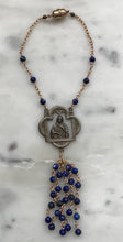 Load image into Gallery viewer, Virgin Mary Auto Rosary - Lapis - Bronze Medals - Rear View Mirror Rosary CeCeAgnes
