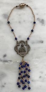 Virgin Mary Auto Rosary - Lapis - Bronze Medals - Rear View Mirror Rosary CeCeAgnes