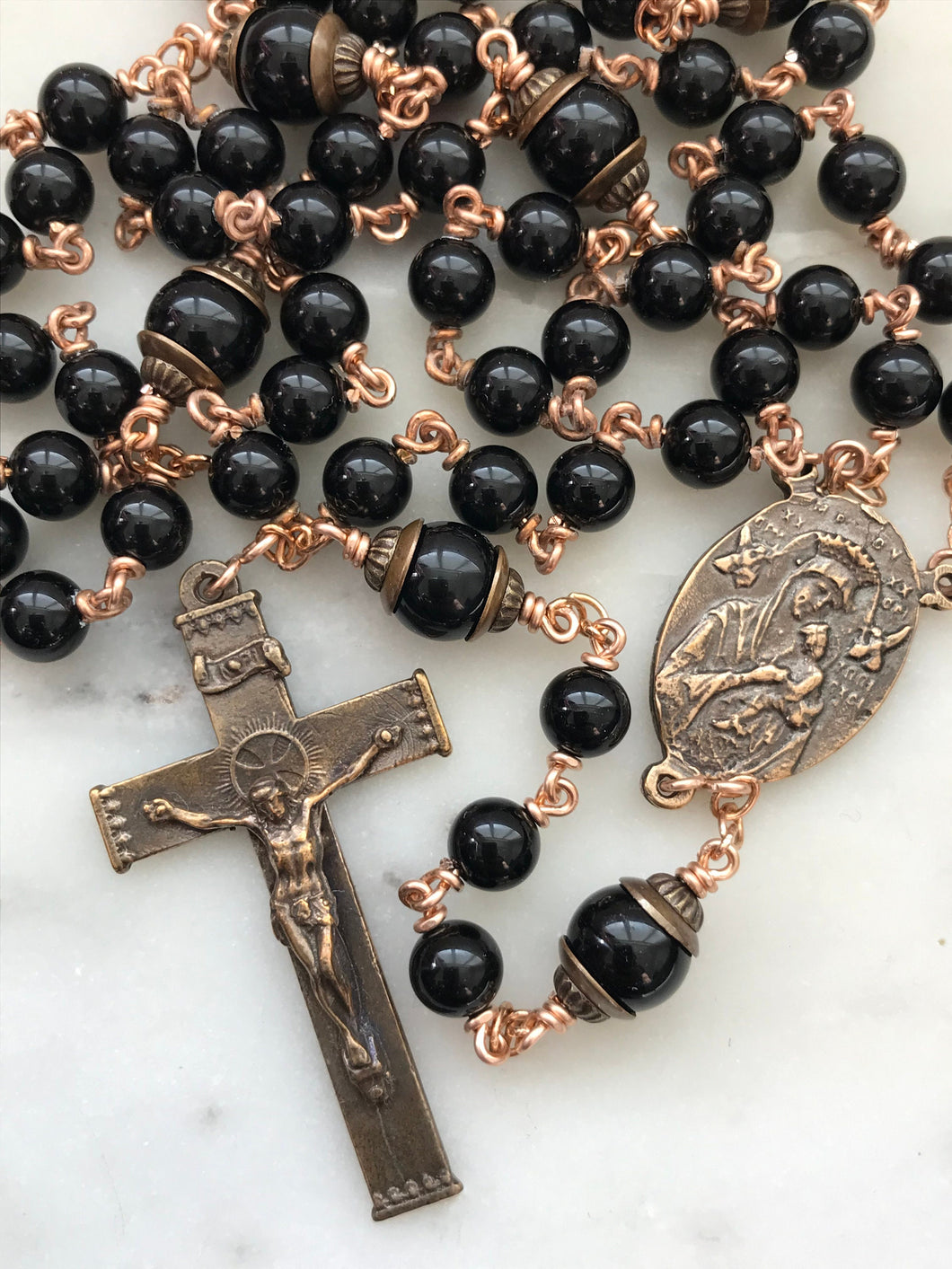 Black Onyx Rosary - Bronze - OL of Good Hope CeCeAgnes