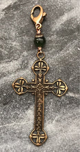 Load image into Gallery viewer, Bag Charm  Celtic Cross Zipper Pull - Bronze and Jade
