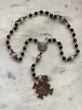 Load image into Gallery viewer, Sacred Heart Chaplet - Holy Face Chaplet - Blessed Sacrament Chaplet - Garnet and Moonstone Gemstones - Bronze CeCeAgnes
