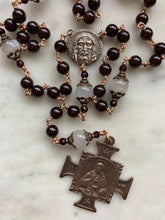 Load image into Gallery viewer, Sacred Heart Chaplet - Holy Face Chaplet - Blessed Sacrament Chaplet - Garnet and Moonstone Gemstones - Bronze CeCeAgnes
