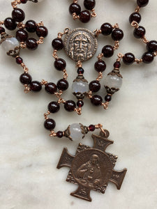 Sacred Heart Chaplet - Holy Face Chaplet - Blessed Sacrament Chaplet - Garnet and Moonstone Gemstones - Bronze CeCeAgnes