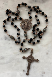 Large Black Onyx and Emerald Rosary - Bronze Medals CeCeAgnes