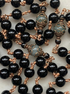 Large Black Onyx and Emerald Rosary - Bronze Medals CeCeAgnes