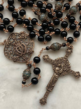 Load image into Gallery viewer, Large Black Onyx and Emerald Rosary - Bronze Medals CeCeAgnes
