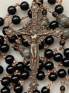 Large Black Onyx and Emerald Rosary - Bronze Medals CeCeAgnes