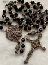 Load image into Gallery viewer, Large Black Onyx and Emerald Rosary - Bronze Medals CeCeAgnes
