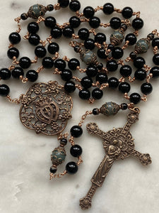 Large Black Onyx and Emerald Rosary - Bronze Medals CeCeAgnes