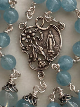 Load image into Gallery viewer, Aquamarine Rosary - Sterling Silver - Miraculous Medal Center - Budded Lilies Crucifix CeCeAgnes
