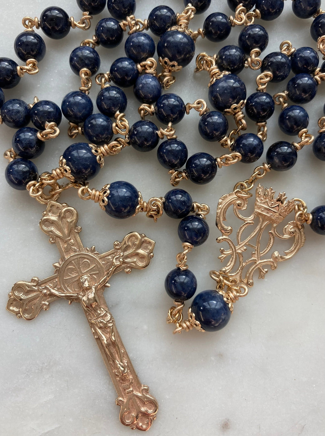 14K Gold Rosary - Sapphire - CeCeAgnes