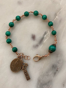 Saint Patrick Saint Bridgette Rosary Bracelet - Malachite Gemstones - Solid Bronze