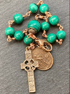 Saint Patrick Saint Bridgette Rosary Bracelet - Malachite Gemstones - Solid Bronze