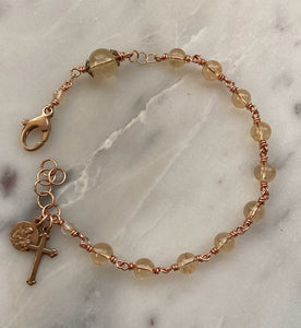 Citrine Saint Joseph Rosary Bracelet - Solid Bronze