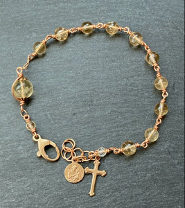 Citrine Saint Joseph Rosary Bracelet - Solid Bronze