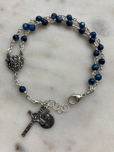 Beautiful All Sterling Kyanite Wire-wrapped Rosary Bracelet Sterling medals CeCeAgnes