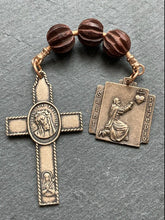 Load image into Gallery viewer, Padre Pio Three Hail Mary Chaplet - Bronze and leather - Pocket Rosary
