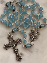 Load image into Gallery viewer, Aquamarine Rosary - Sterling Silver - Miraculous Medal Center - Budded Lilies Crucifix CeCeAgnes
