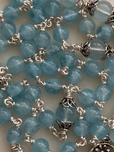 Load image into Gallery viewer, Aquamarine Rosary - Sterling Silver - Miraculous Medal Center - Budded Lilies Crucifix CeCeAgnes
