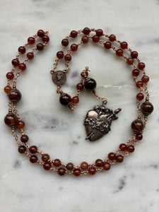 Immaculate Heart Rosary - Spessartite Garnet Gemstones and Bronze CeCeAgnes