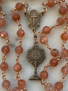 Blessed Sacrament Chaplet - Gold Sunstone and Bronze CeCeAgnes