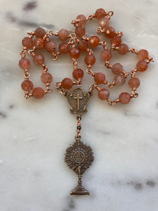 Blessed Sacrament Chaplet - Gold Sunstone and Bronze CeCeAgnes