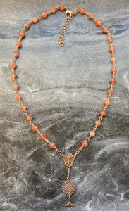 Blessed Sacrament Chaplet Necklace - Gold Sunstone and Bronze