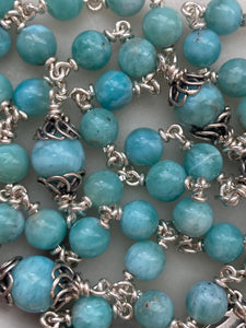 Beautiful Rosary - Sorrowful Mother - Larimar Gemstones - wire-wrapped - Sterling Silver